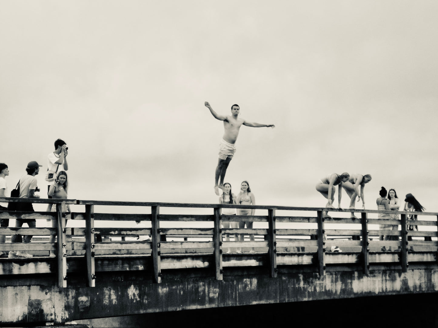 Braving Jaws B+W Photograph