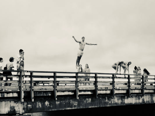 Braving Jaws B+W Photograph